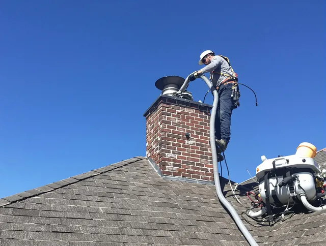 Dedicated Wareham Chimney Sweep team member cleaning a chimney in Wareham, MA