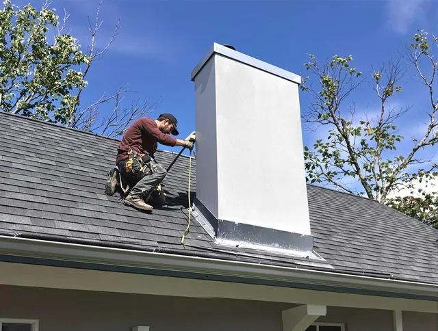 Wareham Chimney Sweep team member finishing chimney construction in Wareham, MA