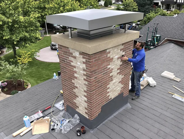 Wareham Chimney Sweep team working on a custom chimney remodel in Wareham, MA